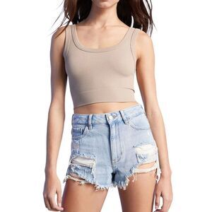 PACSUN Women's Light Blue High Waisted Ripped Denim Festival Shorts Size 25